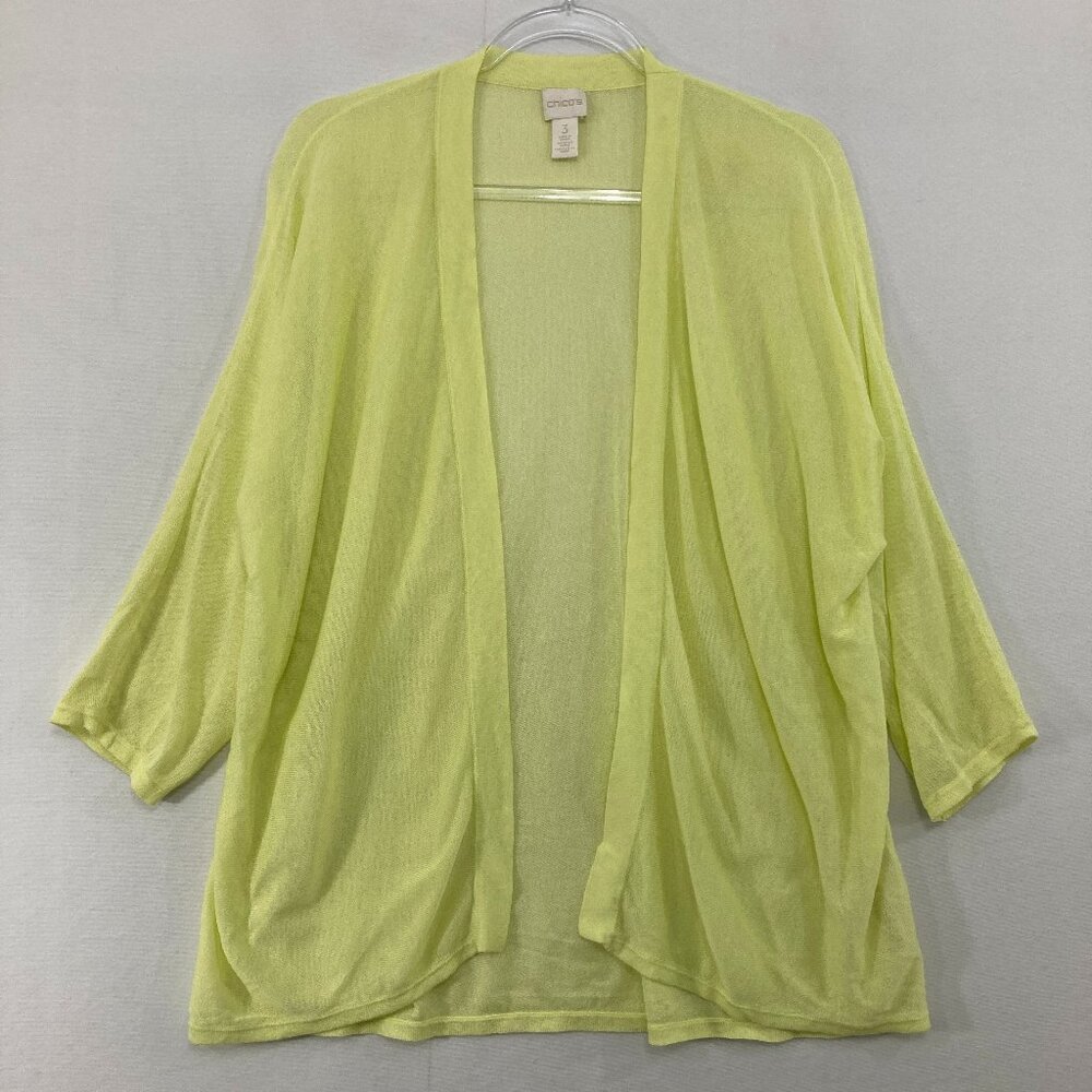 Chico's Cardigan Green Yellow size XL/3 Soft‎ Stretch Open Front Lightweight